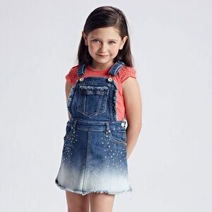 Mayoral Denim Overall Skirt with Studded Details